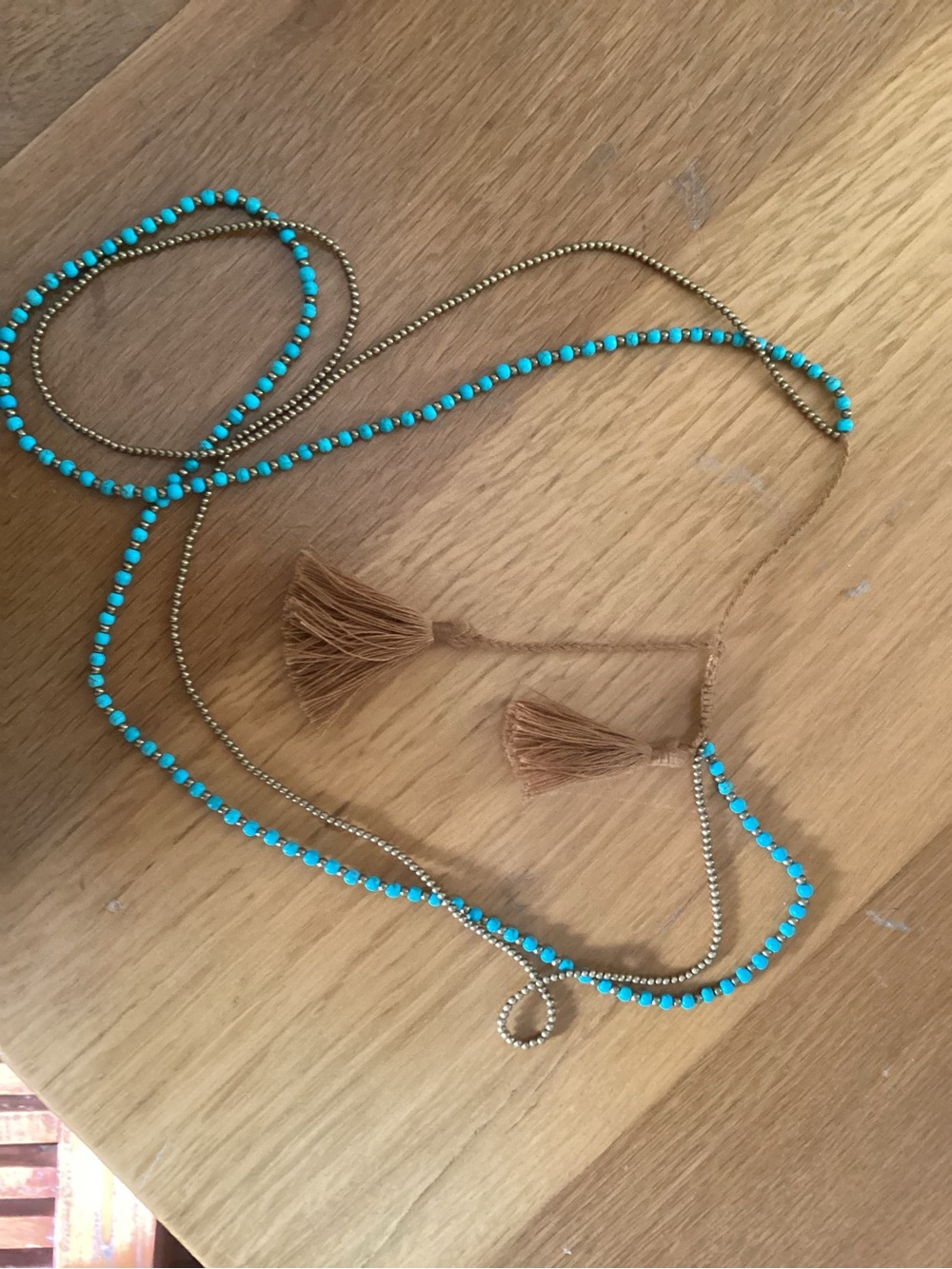 Turquoise Beaded Tassel Necklace -
